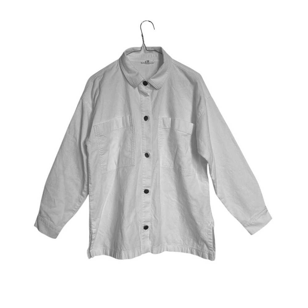 Eileen Fisher White Organic Cotton Hemp Stretch‎ Button Front Shirt Jacket XS TP